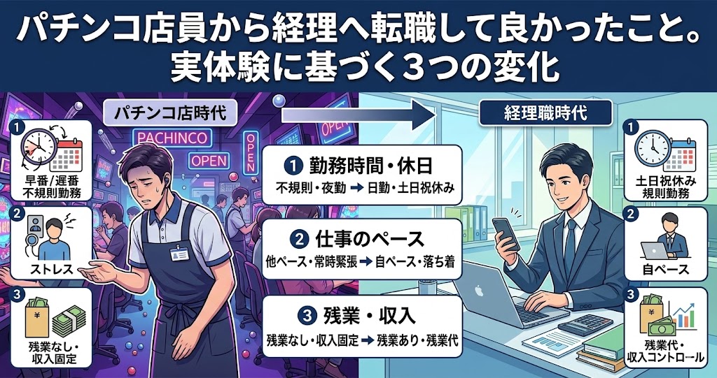 パチンコ店員から経理へ転職して良かったこと。実体験に基づく３つの変化